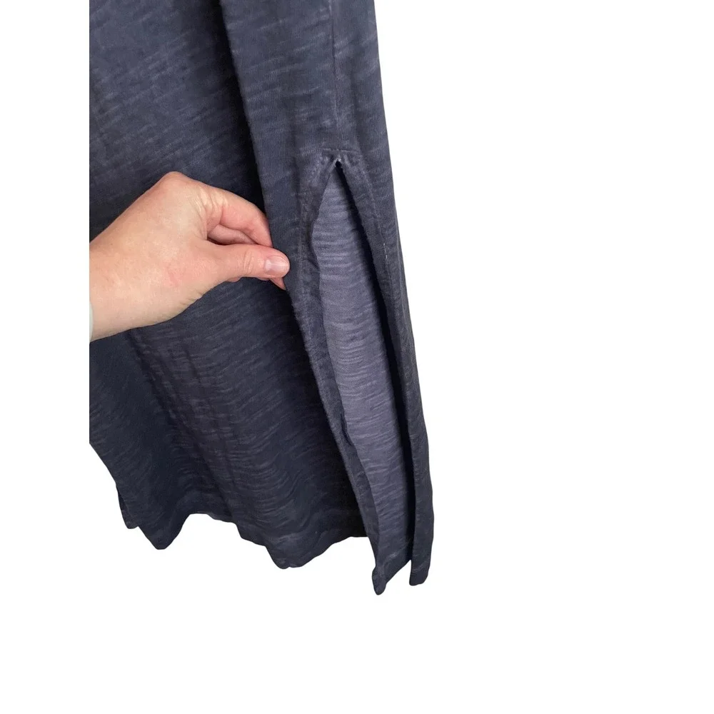Peruvian Connection Blue Gray Slub Knit Maxi Dress Side Slit Small Minimalist‎ - Picture 3 of 5